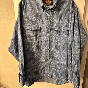Ralph Lauren Vintage Chaps Blue Paisley Denim Button-Up Shirt Size XL